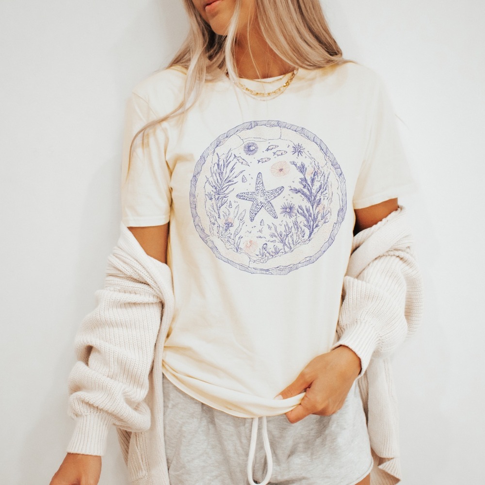 Underwater Starfish Graphic Tee Ocean Marine Life Art Natural